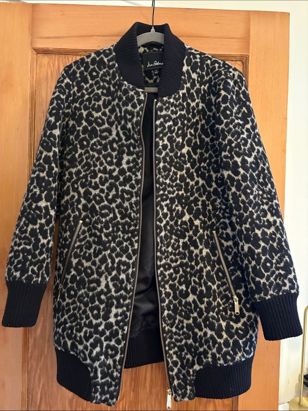 Sam Edelman Black & Cream Leopard-Print Bomber Jacket